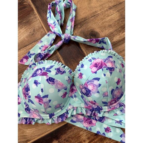 Hot Topic Women's Blue Underwire Padded Halter Balconette Bikini Top Size Large - Picture 4 of 6